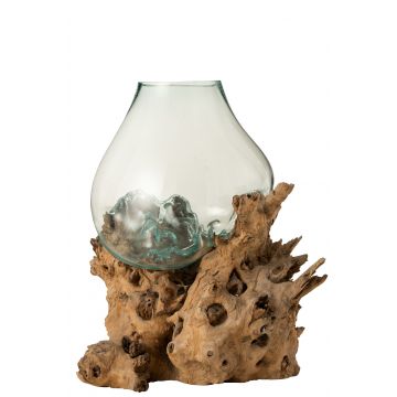 Vase extra large sur pied gamal bois recycle verre naturel/transparent