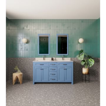 Jussara Ensemble de salle de bain | 3pc | 100% MDF | Comptoir en quartz | Couleur bleue