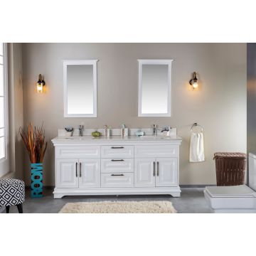 Jussara Ensemble de meubles de salle de bain - 180cm Vanité blanche, comptoir en quartz, miroir