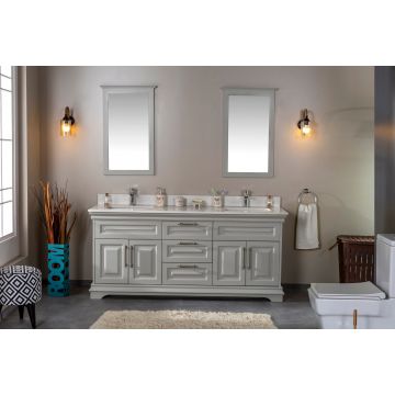Jussara Ensemble de meubles de salle de bain | 3PC | Gris | Comptoir en quartz, tiroir en bois marin | 100% MDF laqué