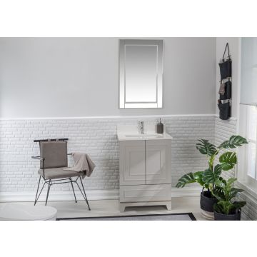 Jussara Ensemble de meubles de salle de bain | 2 pièces | Bois massif | Comptoir en quartz blanc