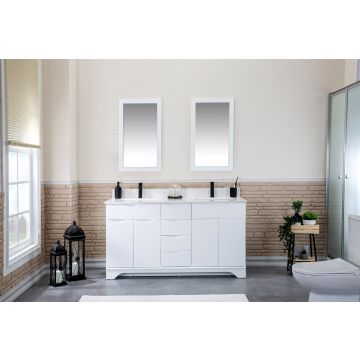 Jussara" Ensemble de meubles de salle de bain - 3 pièces | 100% bois massif | Comptoir en quartz | Couleur blanche