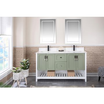 Jussara 3 Piece Bathroom Furniture Set | Green | 100% Solid Wood and Quartz