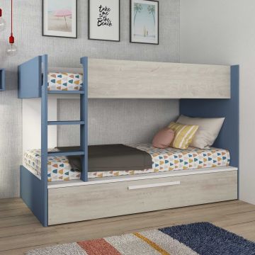 Lit superposé Cassie 90x200 avec tiroir de lit - bleu