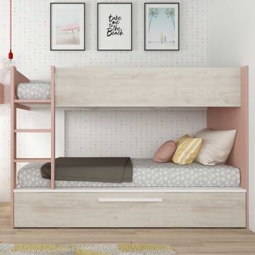 Lit superposé Cassie 90x200 avec tiroir de lit - vieux rose 