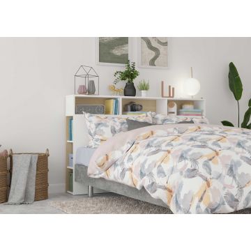 Tête de lit avec espace de rangement Keith 162cm - blanc/ chêne clair