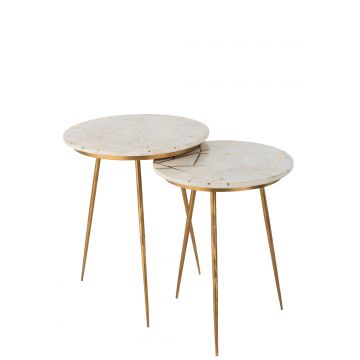 Set de 2 table gigogne marbre/metal or/blanc