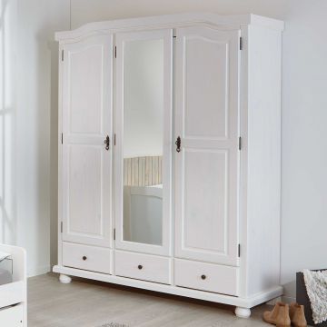 Garde-robe Karel 150cm avec 3 portes & miroir - blanc