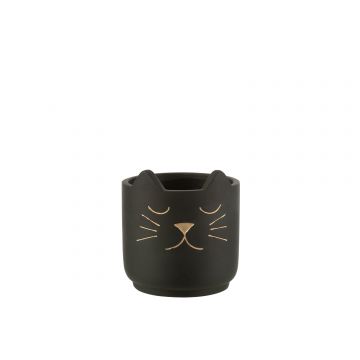 Cachepot chat ceramique noir/or small