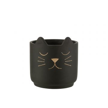 Cachepot chat ceramique noir/or large