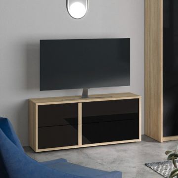 Meuble TV Alto 119cm, 2 tiroirs - chêne/noir