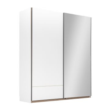 Armoire Birger 202 cm 2 portes coulissantes & miroir - blanc