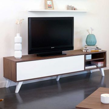 Meuble TV Kim 165cm - noyer/blanc