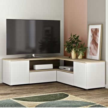 Meuble TV Cleo 130cm - blanc/chêne
