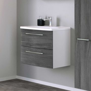 Meuble lavabo Gene 60cm 2 tiroirs - blanc/chêne gris