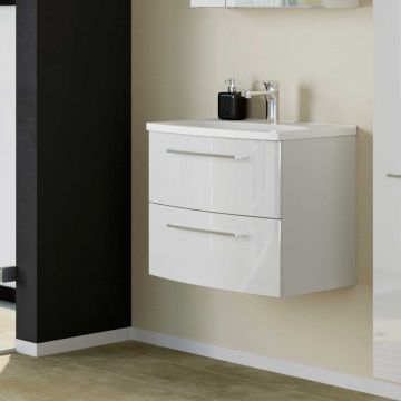 Meuble lavabo Gene 60cm 2 tiroirs - blanc/blanc brillant 
