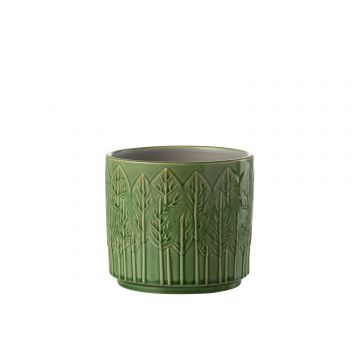 Cachepot feuille ceramique vert medium