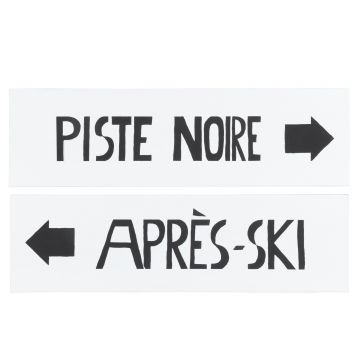 Pancarte direction piste noire/apres-ski bois noir/blanc assortiment de 2
