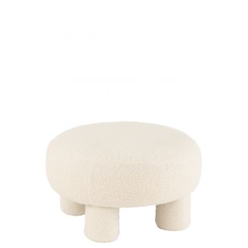 Pouf rond teddy pieds velours blanc