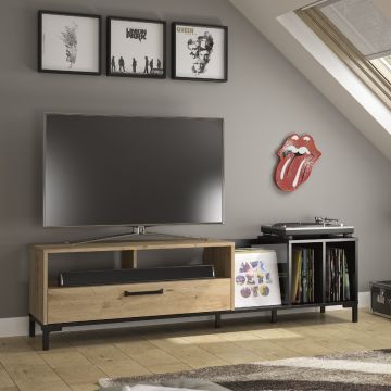 Meuble TV Arish 190cm, 1 tiroir - décor de chêne/noir