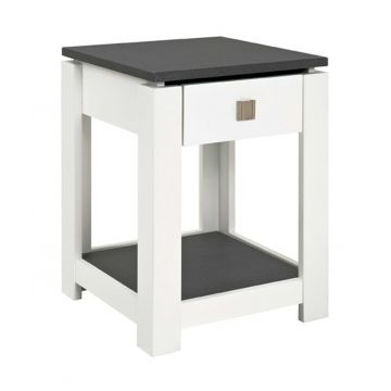 Table d'appoint Marius 40x40cm, 1 tiroir - blanc/anthracite