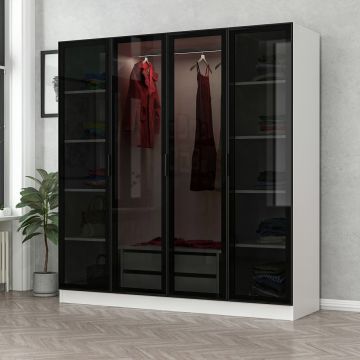 Woody Fashion Wardrobe | 100% Melamine | 18mm Thick | 180x210x52cm | Multi-Shelves | White Black