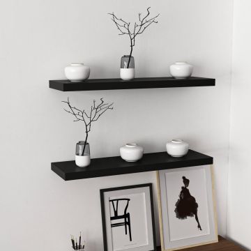 Woody Fashion Wall Shelf | Melamine Coated | 18mm Thick | 80cm x 3.6cm x 23cm | Black