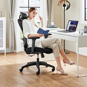 Chaise de bureau, capacité de 152 kg, chaise ergonomique en maille avec support lombaire et appui-tête
