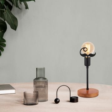 Lampe de table Nitid | Corps en métal, base en bois | 15x15cm, 35cm de hauteur | Noyer noir