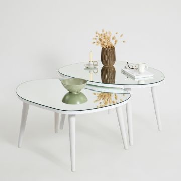 2-Piece Woody Fashion Nesting Table Set | 100% Tempered Glass | Melamine Coated Board | White