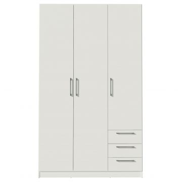Armoire Tarn 120x200cm à 3 portes & 3 tiroirs - blanc 