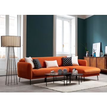 Canapé-lit d'angle confortable et élégant | Cadre en bois de hêtre, tissu polyester orange | 270x170 cm | Mécanisme du canapé-lit