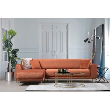 Canapé-lit d'angle confortable en cannelle | Design unique, cadre en bois de hêtre, tissu nettoyable à sec