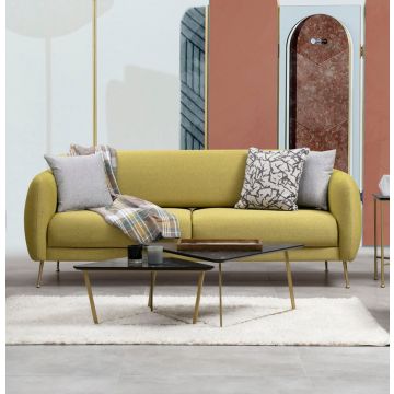 Canapé-lit 3 places jaune | Design confortable et élégant | Structure en bois de hêtre | Tissu 100% polyester