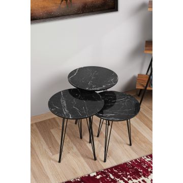 Ensemble de tables gigognes au design unique | 3 pièces | Gris noir | 100% MDF