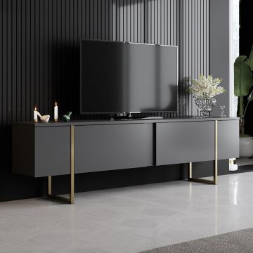 Woody Fashion TV Stand - Anthracite Gold | 100% Mélamine | Pieds en métal