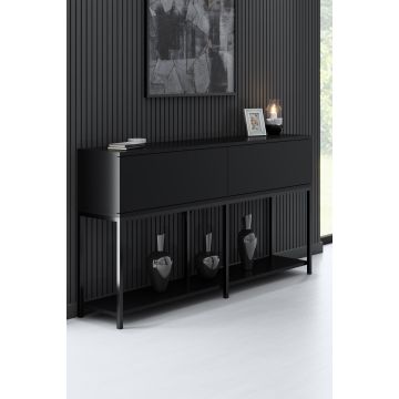 Table console 150cm en mélamine noire avec pieds en métal