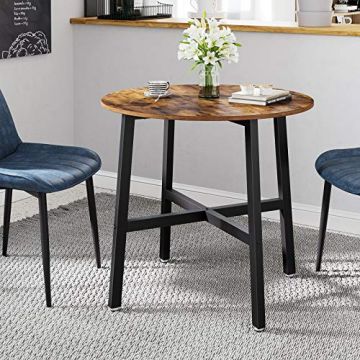 VASAGLE Table de salle à manger ronde, table de cuisine industrielle pour salon/bureau, marron rustique et noir, 80 x 75 cm