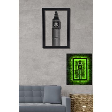 Bois de chauffage Éclairage LED décoratif | Base MDF noire | Vert | 60x31cm