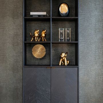 Bibliothèque Bony 100cm 2 portes motif à chevrons - noir/or brossé 