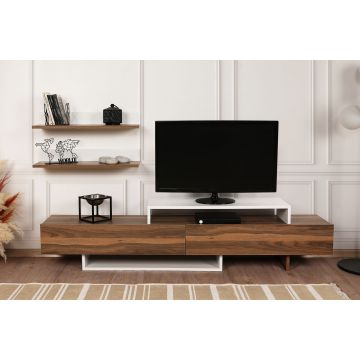 Furny Home TV Unit | 100% Melamine Coated Board | 180 cm Width | White Teak
