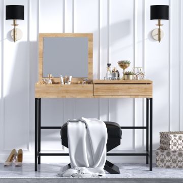 Table de maquillage élégante en chêne noir - Rangement et style