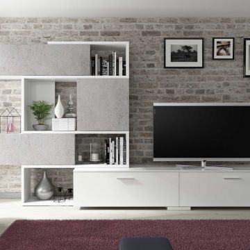 Meuble tv Verena 230cm - blanc brillant/béton