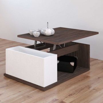 Table basse Ora 90x55 avec plateau relevable - brun/blanc