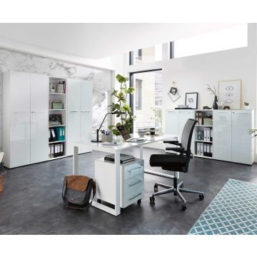 Ensemble de meubles de bureau Mouna | bureau, bloc-tiroirs, classeurs mi-hauts et hauts | blanc