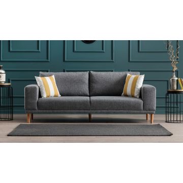 Canapé 3 places confortable et élégant | Lin gris | Structure en hêtre