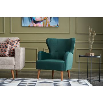Atelier Del Sofa Wing Chair en velours vert pétrole