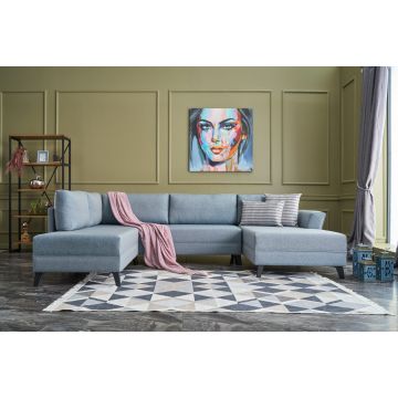 Canapé d'angle bleu | Élégant et confortable | Structure en bois FIR | 50 % polyester / 50 % lin