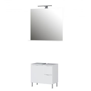 Ensemble de salle de bain Mauro | Meuble lavabo et miroir mural avec éclairage | Blanc
