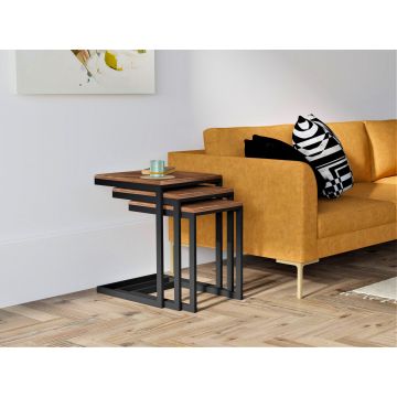 Tables gigognes Woody Fashion (3 pièces) | 100% Pin | Noyer